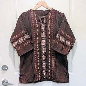 NWOT Beckwoman M 100% Cotton Rust Red Tunic with Embroidery